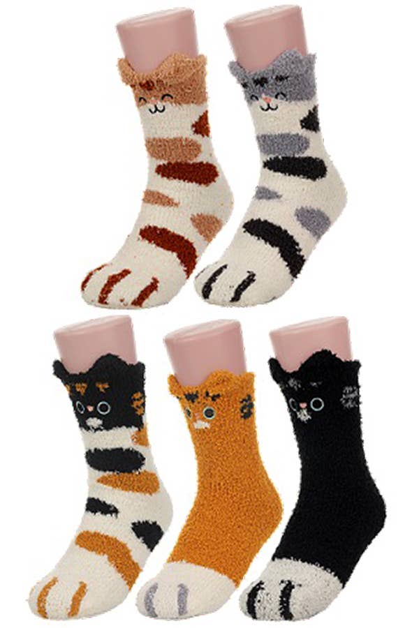 Various Cat Frill Trim Fuzzy Fleece Mid-Crew Socks